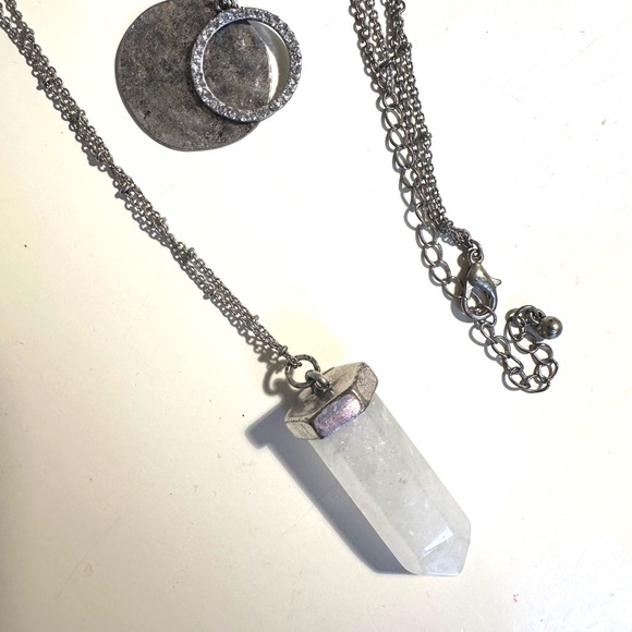 Double Chain Trinket Necklace EUC Silver Crystal copper and white Stone - Picture 4 of 9